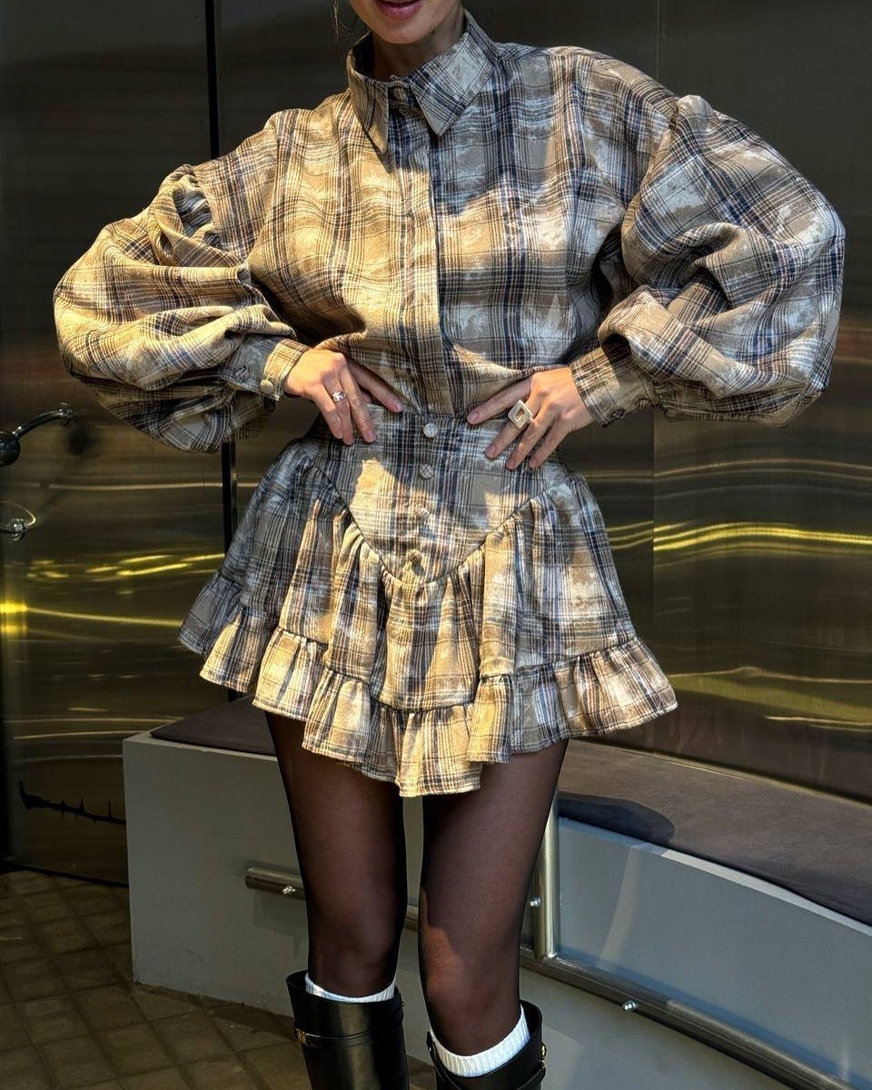 New Temperament Suit Women's Clothing High-end Spring Plaid Design Lotus Leaf Edge Short Skirt Two-piece Set 16 O1CN01e0bKJg1lQrfyGc8cX 2217494724814 0 cib