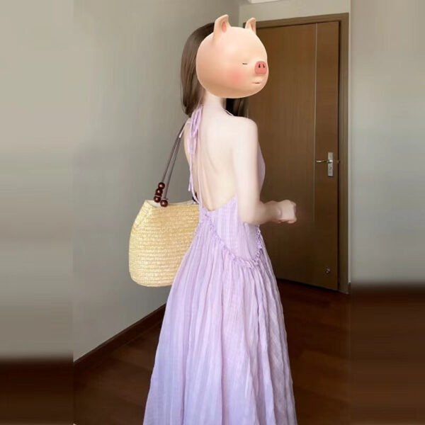 Summer Viral Backless Lilac Suspender Dress for Girls | French-Inspired Seaside Vacation Dress with Breathable Beachwear Design - Image 6