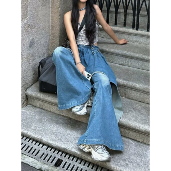 Slightly Fat Spice Girl Design Sense Irregular Splicing Jeans Autumn and Winter New Fake Two-piece Thin Flared Pants - Image 3