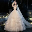 New Temperament Sexy Deep V Wedding Dress, Tube Top Suspender Qi Di Mesh Wedding Photo Wedding Dress