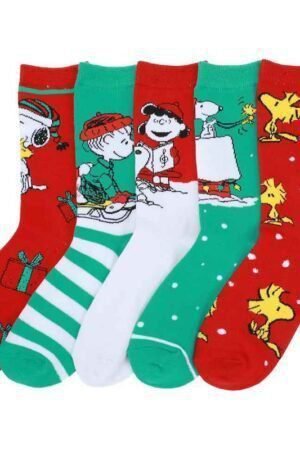 Cotton Christmas Anime Trendy Socks Men's Socks Snoopy Women's Mid-tube Cotton Sleigh Gift Socks-5PRS