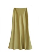 French Temperament Acetic Acid Satin Drape Skirt Women's Spring and Summer Solid Color High Waist Hip-wrapped Fishtail Skirt A-word Long Skirt