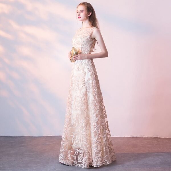 Evening dress new banquet host long thin sleeveless temperament socialite lace champagne dress - Image 5