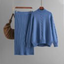 Winter New Sweater Women's Loose Knitted Semi-turtleneck Long-sleeved Threaded Fashion Skirt Set