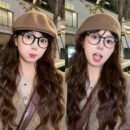 Autumn and Winter New Metal Standard Beret Children Big Head Circumference Show Face Small Reverse Wear Woolen Forward Hat