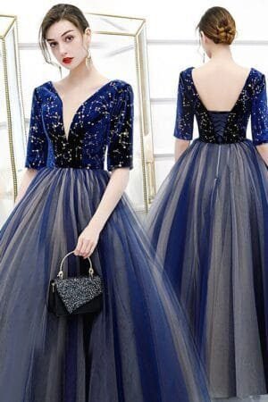 Color Yarn New Chorus Performance Student Vocal Solo Art Test Clothing Puffy Skirt Long Evening Dress Women