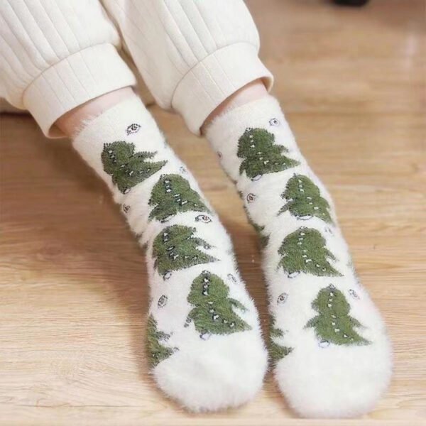 5PRS-Cartoon Mink Fleece Women's Thickened Warm Cute Fluffy Home Floor Socks Confinement Sleep Sock - Image 2