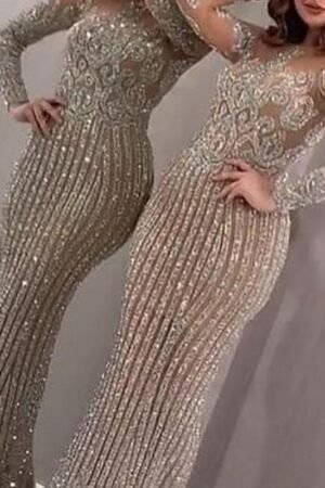 Long Dress Mid-waist Temperament Commuter Gold Sequins Solid Color Chest Wrap Elastic Gold Slim Dress