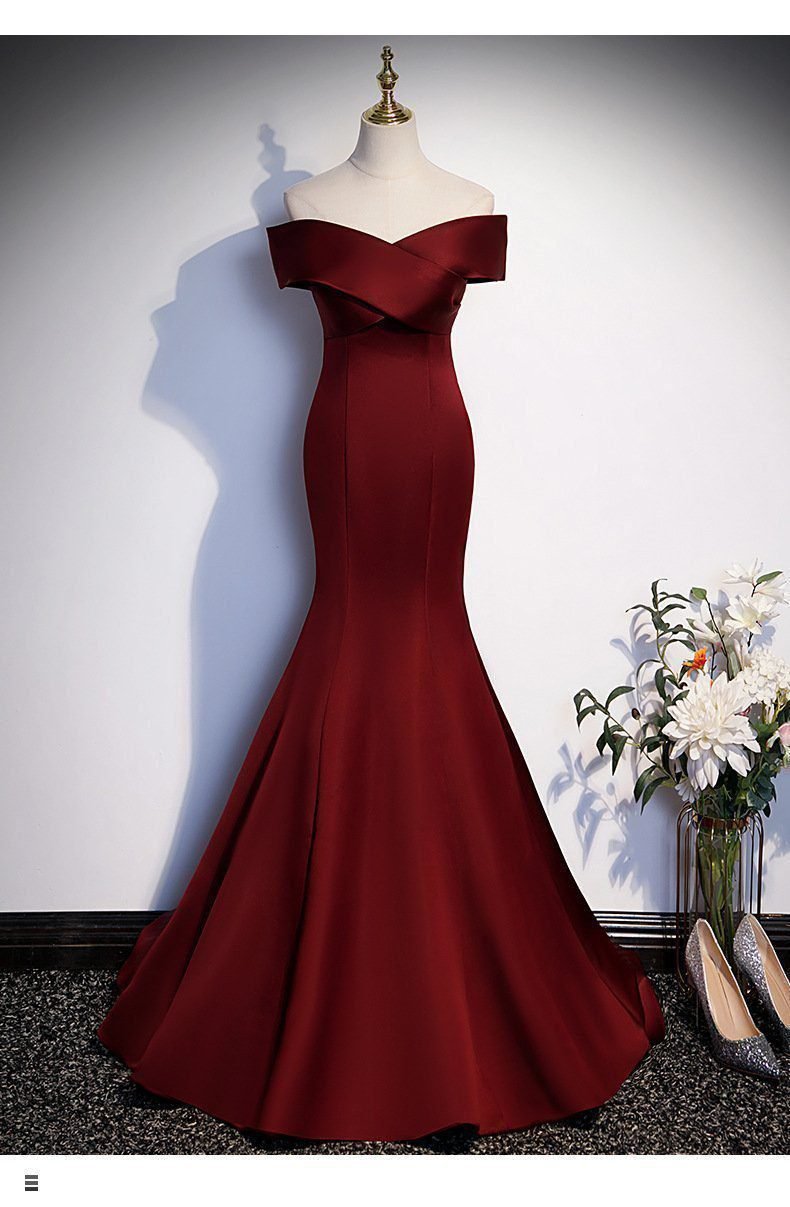 Toast Clothes Burgundy Fishtail New Vocal Art Test Evening Dress Women's Annual Meeting Host One-word Shoulder Light Wedding Dress 44 O1CN01ky1qzj1ztczF0RPZI 2215691076772 0 cib
