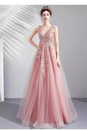 Splendid Flowers, Sweet Lotus Root Pink Bridal Toast Dinner Party Wedding Dress 6806