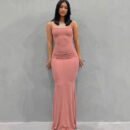 2025 Solid Color Women's Dress Slim Peach Hip Suspender Long Fishtail Skirt