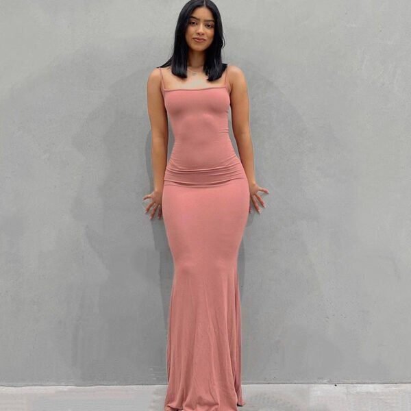 2025 Solid Color Women's Dress Slim Peach Hip Suspender Long Fishtail Skirt - Image 7