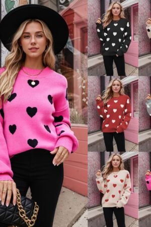 Winter Valentine's Day Love Pullover Women's Knitted Sweater Women's Large Size Loose Sweater Women's