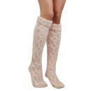 Quality Fashion Twist Flanged Knitted Long Tube Over Knee Stacking Socks Women, Solid Color Medium Long Tube Wool