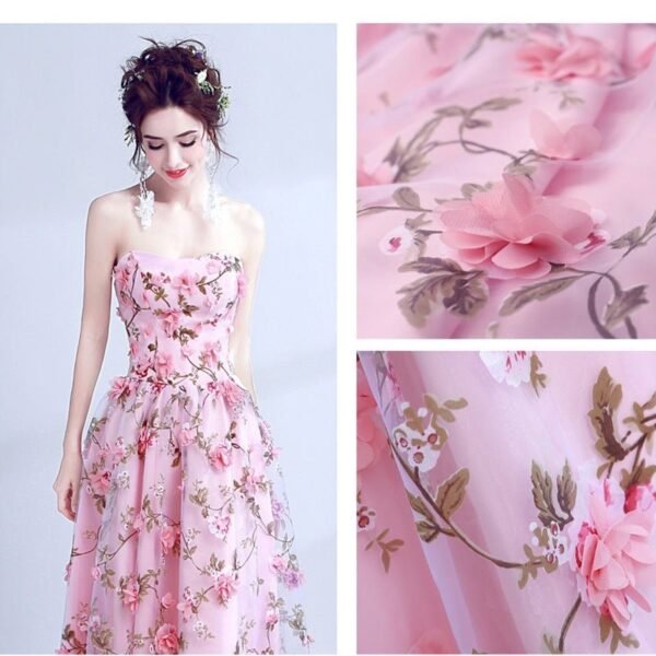 New Evening Dress Bean Pink Flower Lace Tub Top Performance Dress Bridal Wedding Banquet Annual Meeting Evening Dress - Image 4