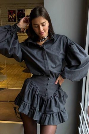 New Temperament Suit Women's Clothing High-end Spring Plaid Design Lotus Leaf Edge Short Skirt Two-piece Set