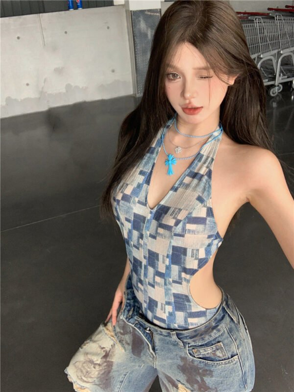 Retro Tie-dye Wasteland Wind Ripped Wide-leg Jeans Women's Summer Design Sense High Waist Thin Straight Mopping Pants - Image 6