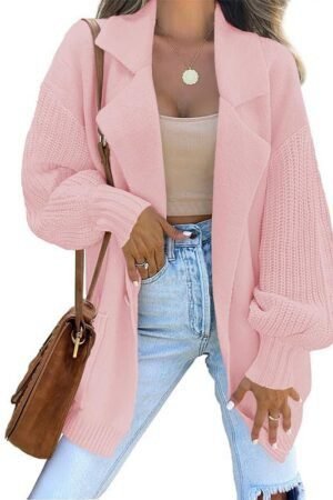 New Sweater Cardigan Solid Color Suit Collar Long Sleeve Knitted Jacket Winter Fashion Sweater