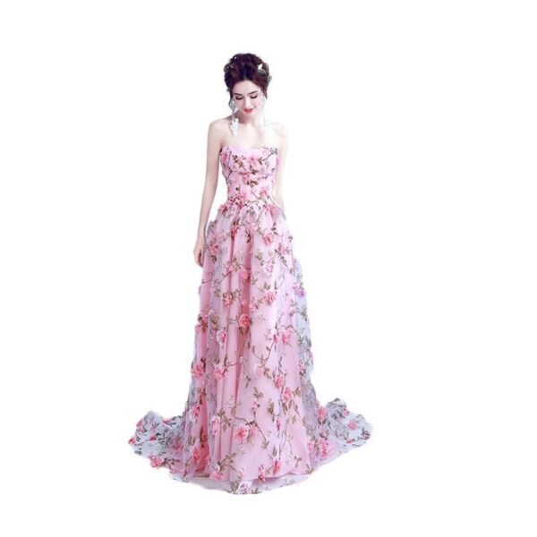 New Evening Dress Bean Pink Flower Lace Tub Top Performance Dress Bridal Wedding Banquet Annual Meeting Evening Dress - Image 5