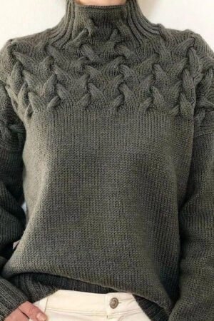 Women's Fashion Cable Knitted Detail Turtleneck Long Sleeve Sweater Women
