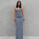 2025 Solid Color Women's Dress Slim Peach Hip Suspender Long Fishtail Skirt
