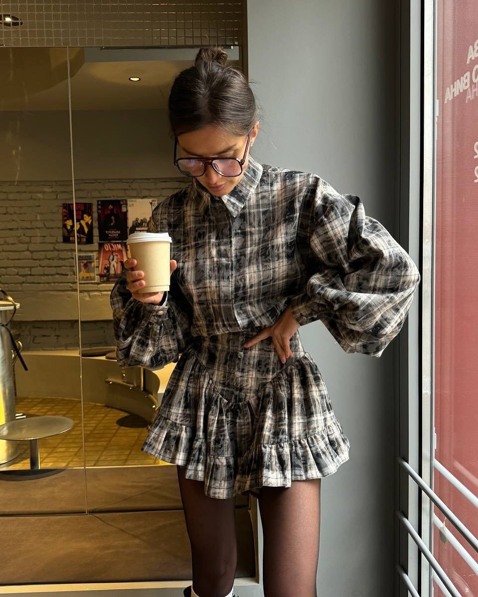 New Temperament Suit Women's Clothing High-end Spring Plaid Design Lotus Leaf Edge Short Skirt Two-piece Set 20 O1CN01oQpWc51lQrfszfAhA 2217494724814 0 cib