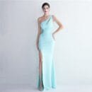 Bead-Bound Fishtail Skirt One-Shoulder Toast Suit for Wedding & Banquet: Slim, Elegant Design