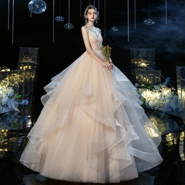 New Temperament Sexy Deep V Wedding Dress, Tube Top Suspender Qi Di Mesh Wedding Photo Wedding Dress - Image 3