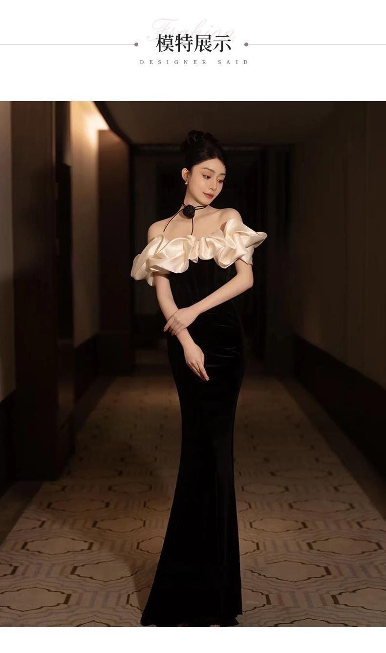 Evening Dress Women's Black One-word Shoulder Temperament High-end Fishtail Senior Sense Adult Ceremony Banquet Dress Light Luxury Niche 14 O1CN01rHo14y2BPeU2gDxWB 2216064808331 0 cib