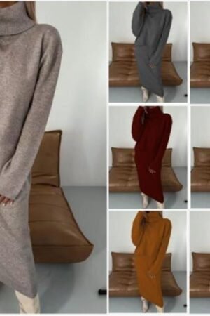 New Sweater Dress Autumn and Winter Turtleneck Long Dress Two-piece Set Solid Color Knitted Dress