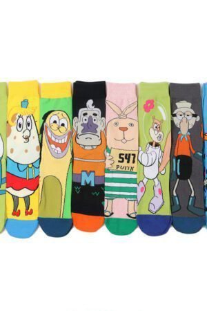 Tide Socks Cotton Cute Animation Socks Cartoon Men's Flower Socks Medium Tube Socks Women's Stockings-5PRS