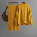 Winter New Sweater Women's Loose Knitted Semi-turtleneck Long-sleeved Threaded Fashion Skirt Set