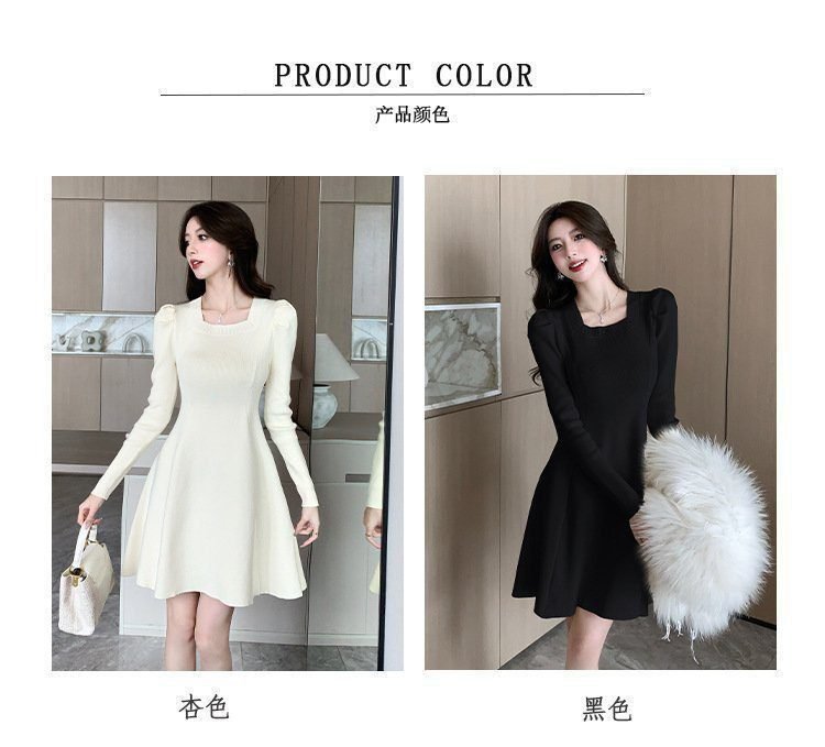 New Small French Square Neck Knitted Dress Women's Waist Bottom with Coat A-word Sweater Skirt Tide 29 O1CN01tEUmOS1QT3dhCcpTl 2208676711976 0 cib