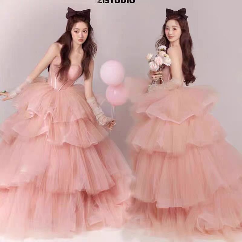 Pink Evening Dress Women's High-end Tube Top Light Wedding Dress French Banquet Light Dress Adult Dress Trailing Princess Dress 27 O1CN01uXlAkZ1qaY2qFZoST 2208457095512 0 cib