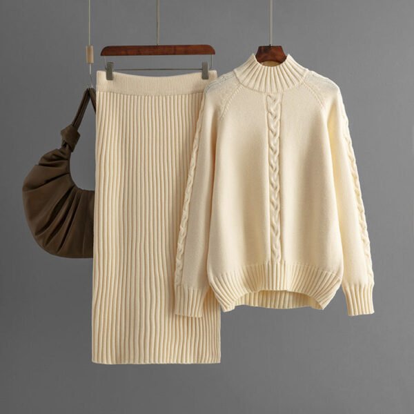 Winter New Sweater Women's Loose Knitted Semi-turtleneck Long-sleeved Threaded Fashion Skirt Set - Image 6