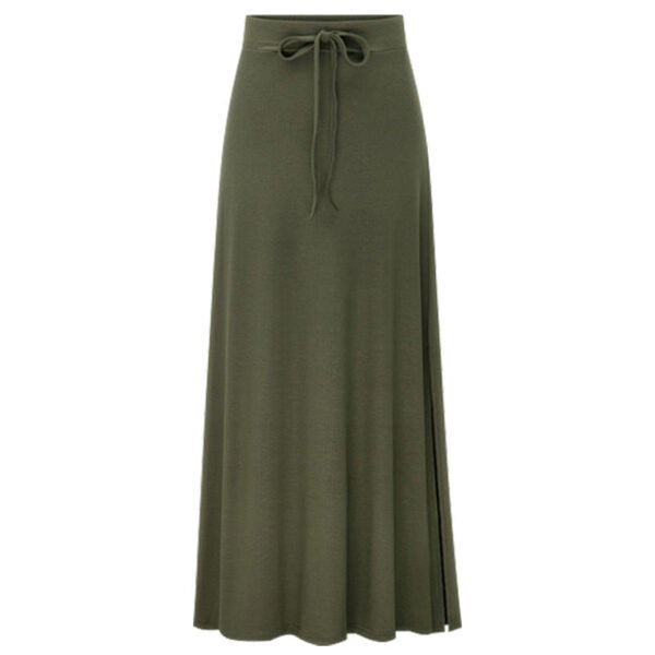 Large Size Women's Clothing Fashion Knitted Skirt High Waist Medium and Long Slit A-shaped Skirt Elastic Over The Knee - Image 9