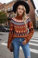 Winter New Women's Clothing Retro Striped Splicing Contrasting Sweater High Neck Loose Knitted Sweater