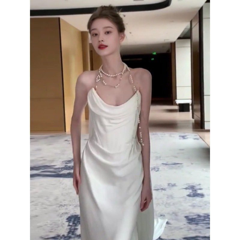 Light Wedding Dress White Trailing Wedding Bride Toast Engagement Evening Dress High Sense Satin Tube Top Dress Women 13 undefined