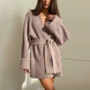 Lace-up Bathrobe Wind Knitted Sweater Women's Autumn and Winter Lazy Wind Jacket Medium and Long Cardigan