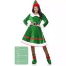 Women's Christmas Elf Costume Set Velvet Dress Belt Striped Over Knee Stockings Elf Hat Character