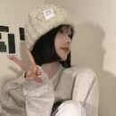 2PCS- Women's Rough Knitted Hat-Autumn and Winter Versatile Big Head Circumference Green Loose Ins Tide Shows Small Face