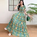 Prairie Dream Dress: Tiered Cotton Maxi - Cold Shoulder & Smocked Waist
