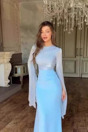 Elegant Summer Sheer Bell Sleeve Slim Satin Maxi Dress – Trendy Party Wear