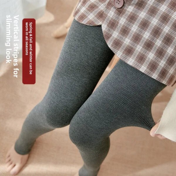 Autumn and winter fleece thickened threaded cotton vertical striped leggings, women's integrated pants - Image 2