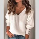 Autumn and winter new fashion women's clothing Amazon popular solid color versatile knitted V-neck loose long-sleeved T-shirt