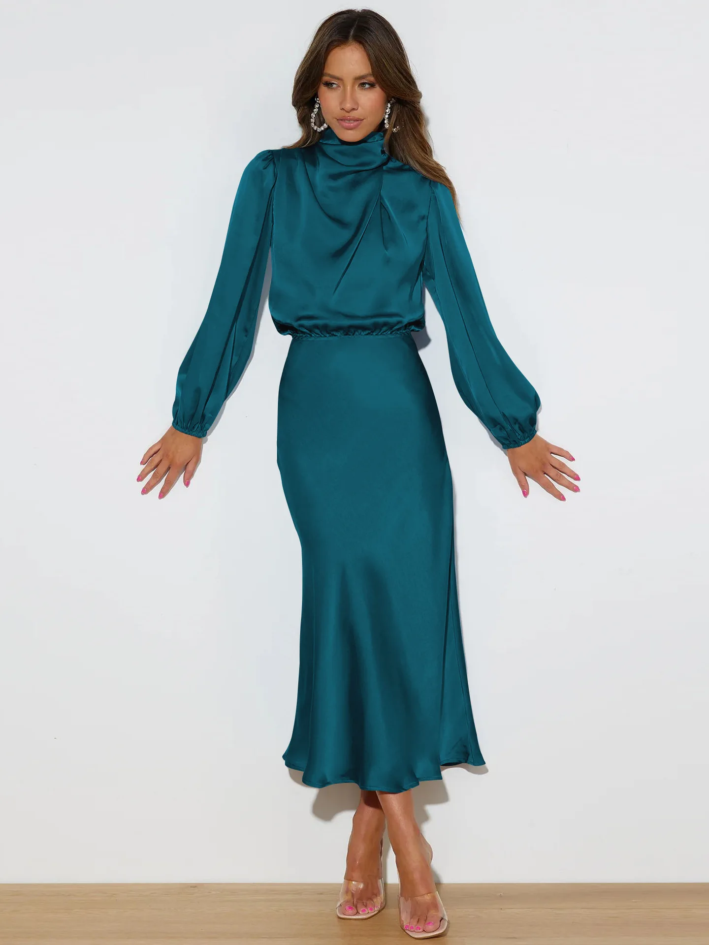 Autumn New High-end Satin Long-sleeved Loose Dress Temperament Elegant Women's Evening Dress 48 S077c28191b424f41810b1c0ab204a5daI