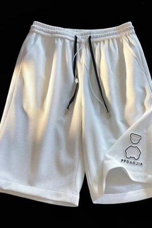 Bear Five-point 6-point Shorts Men's Loose Wide-leg Summer Trendy Brand Waffle Casual Sports Basketball Pants