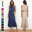Spring and Summer New High-end Satin Sleeveless Dress Fashion Elegant Celebrity Light Evening Dress