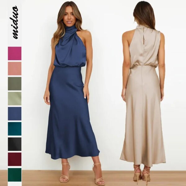 Spring and Summer New High-end Satin Sleeveless Dress Fashion Elegant Celebrity Light Evening Dress - Image 3