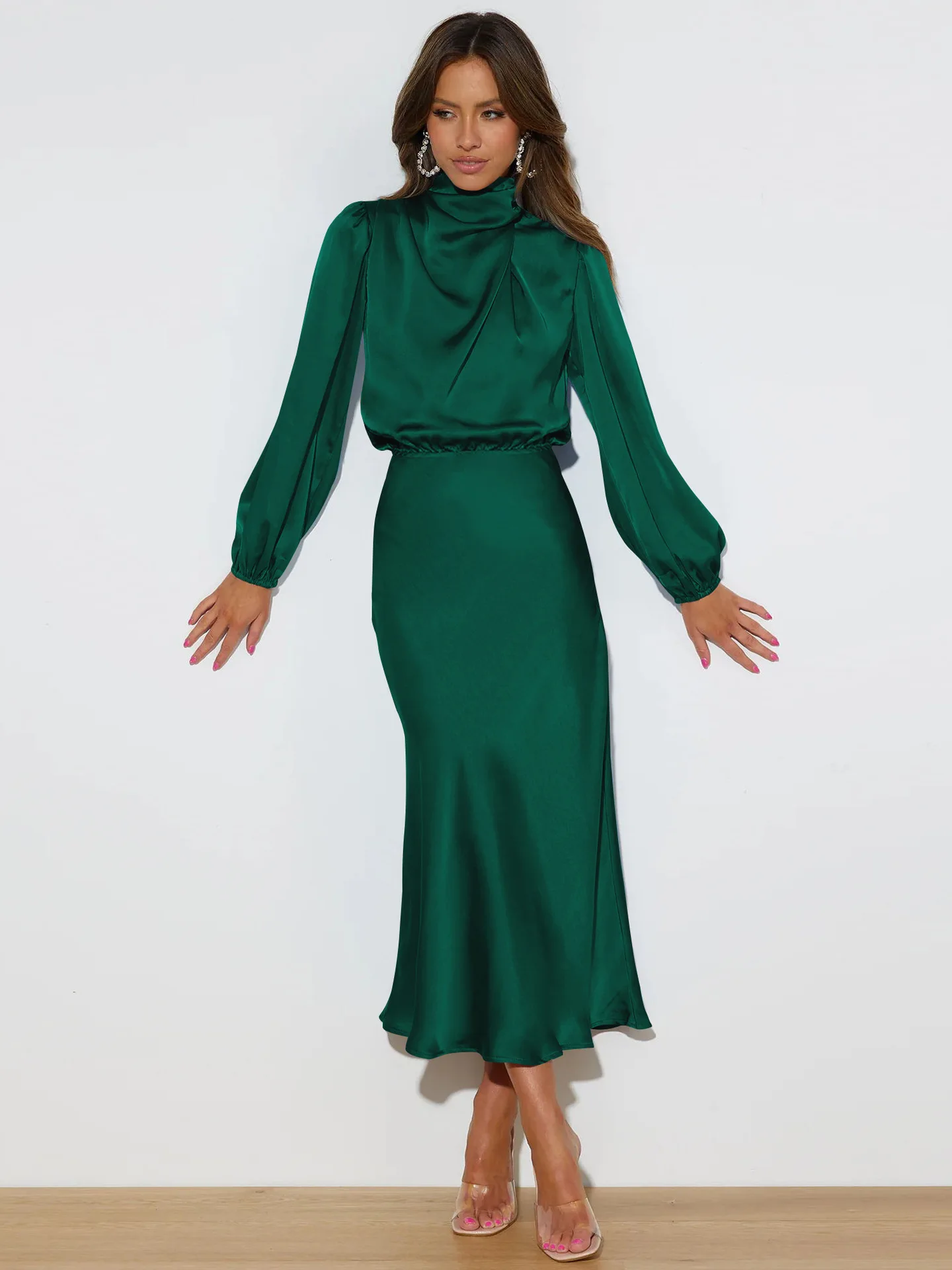 Autumn New High-end Satin Long-sleeved Loose Dress Temperament Elegant Women's Evening Dress 26 S14362feabb834199a37c4855318bf473e